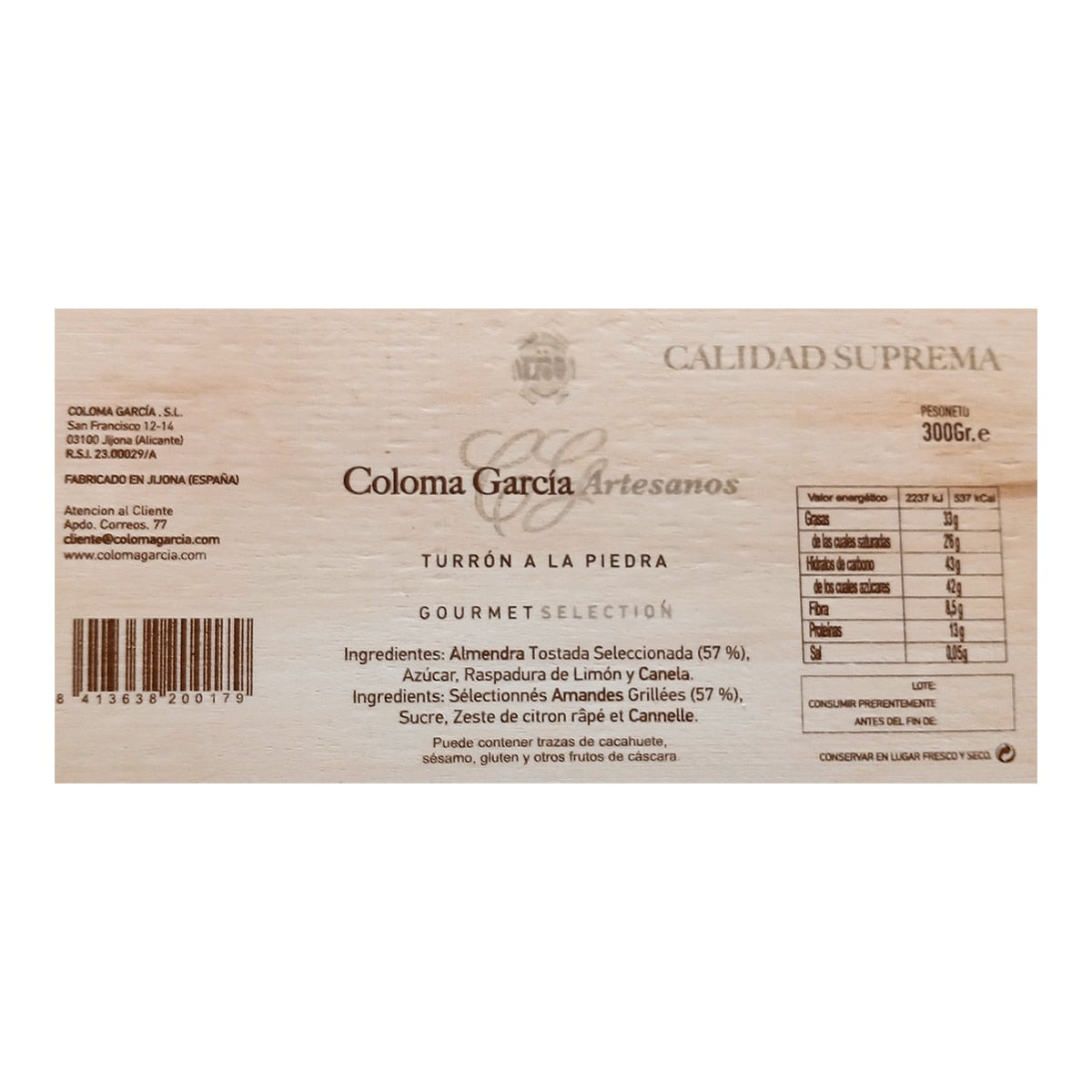 Coloma García Artesanos Turrón a la Piedra – Handmade Alicante Nougat 300g