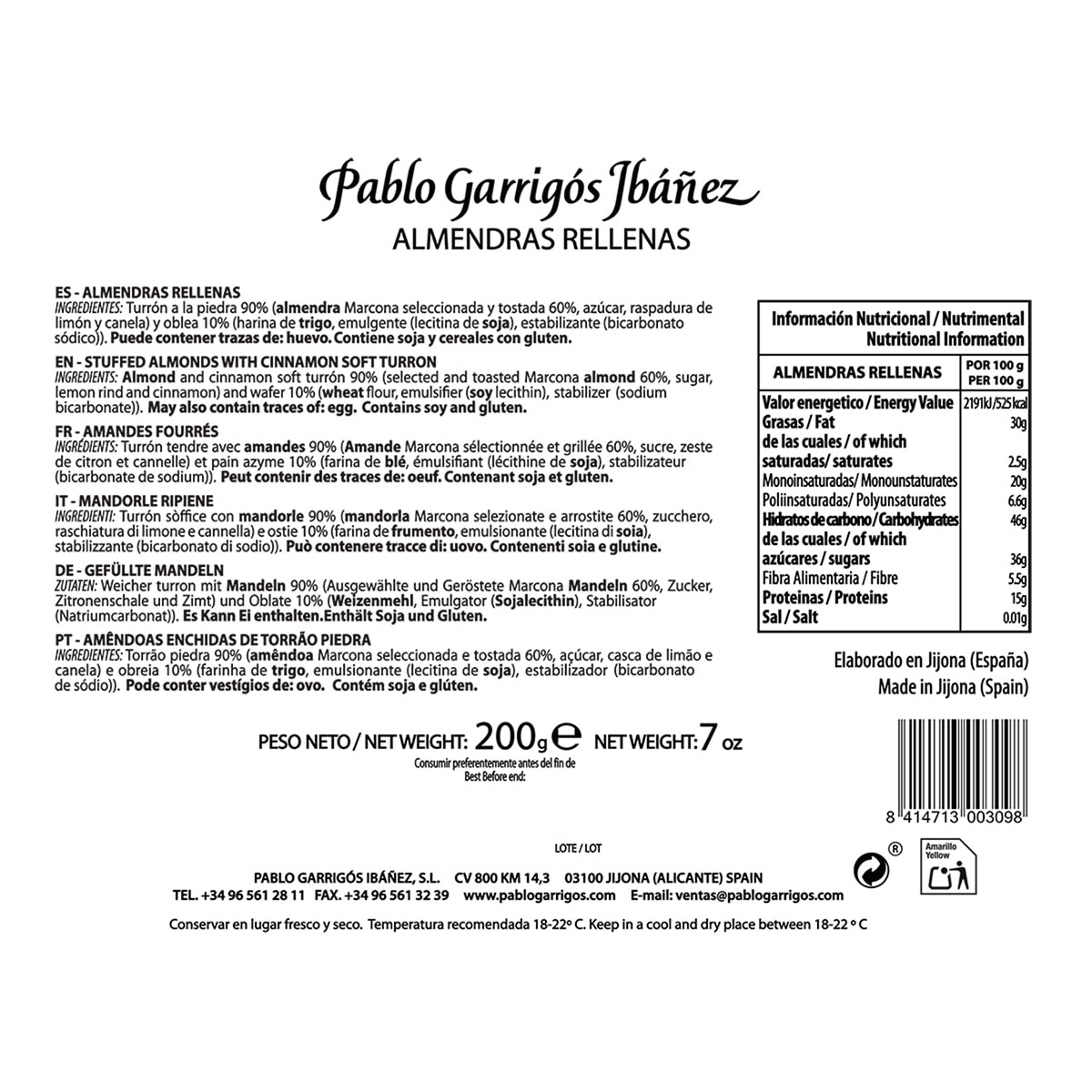 Pablo Garrigós Almonds Filled with Turrón – Spanish Delicacy 200g